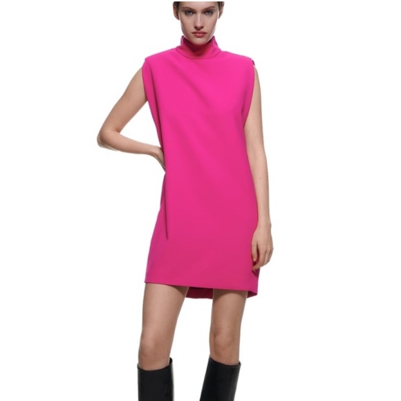 Zara shoulder pads short dress neon fuchsia - Picture 2 of 8